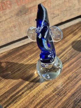 Handblown Blue Glass Sea horse Sculpture - Home Art